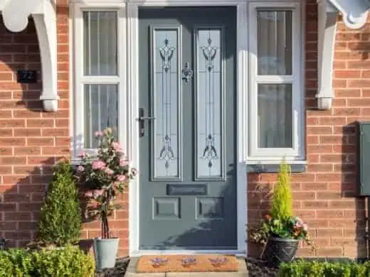 Grey composite doors Beccles with decorative glass - Wymondham Windows