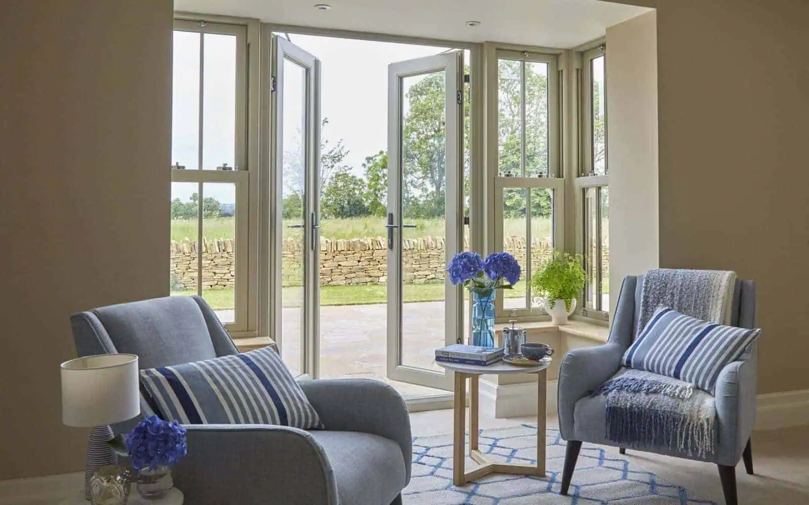 Veka Wombleton French Doors Suffolk in ice cream - Wymondham Windows
